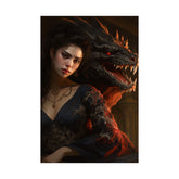 Fantasy Portrait Poster — Dark Sorceress with Dragon Matte Vertical Print - The Art Hub