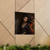 Fantasy Portrait Poster — Dark Sorceress with Dragon Matte Vertical Print - The Art Hub