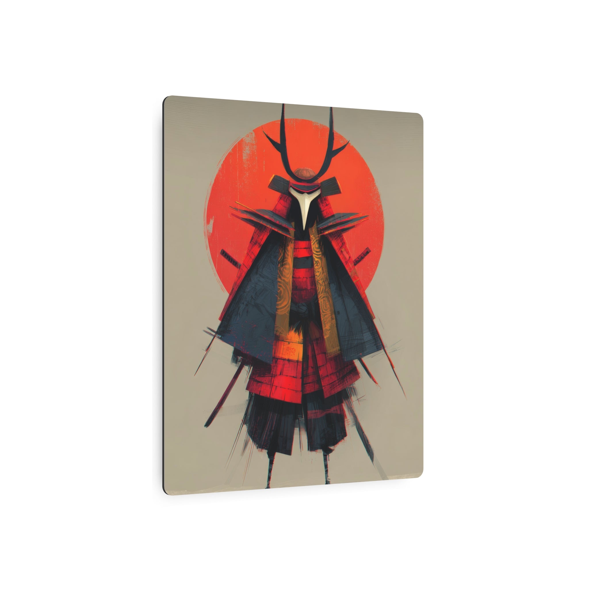Samurai Metal Art Sign — Red Sun Warrior Wall Decor