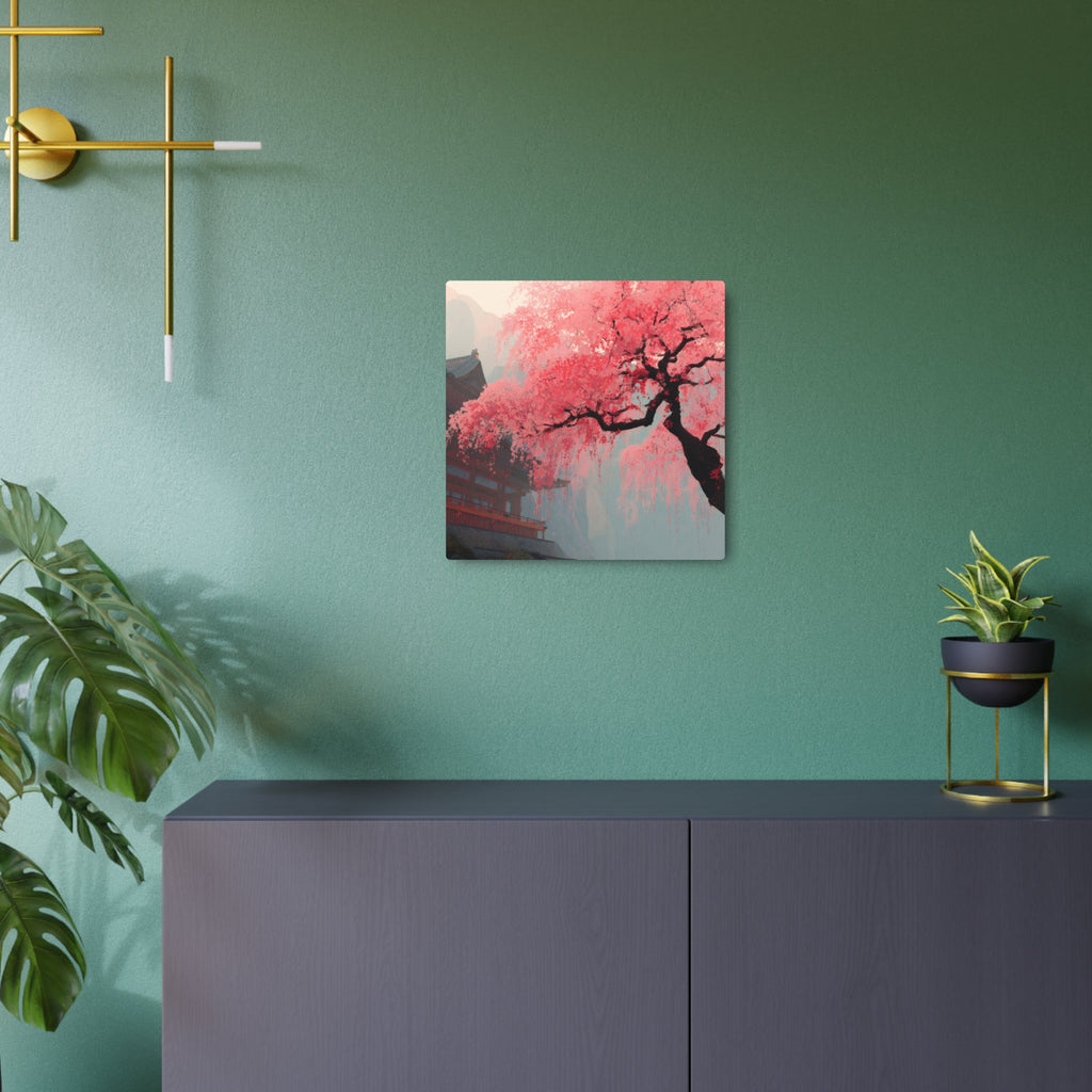 Cherry Blossom Metal Art Sign – Pink Sakura Landscape Wall Décor