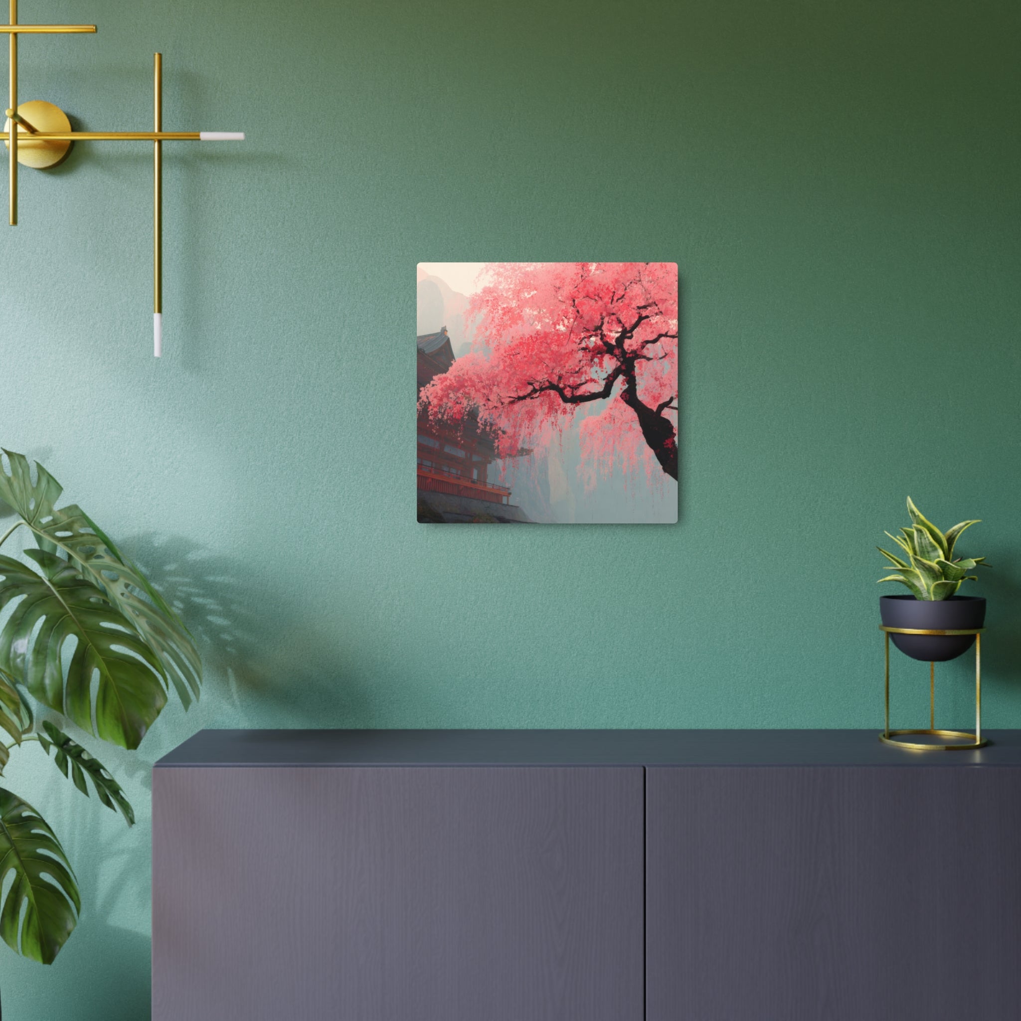 Cherry Blossom Metal Art Sign – Pink Sakura Landscape Wall Décor