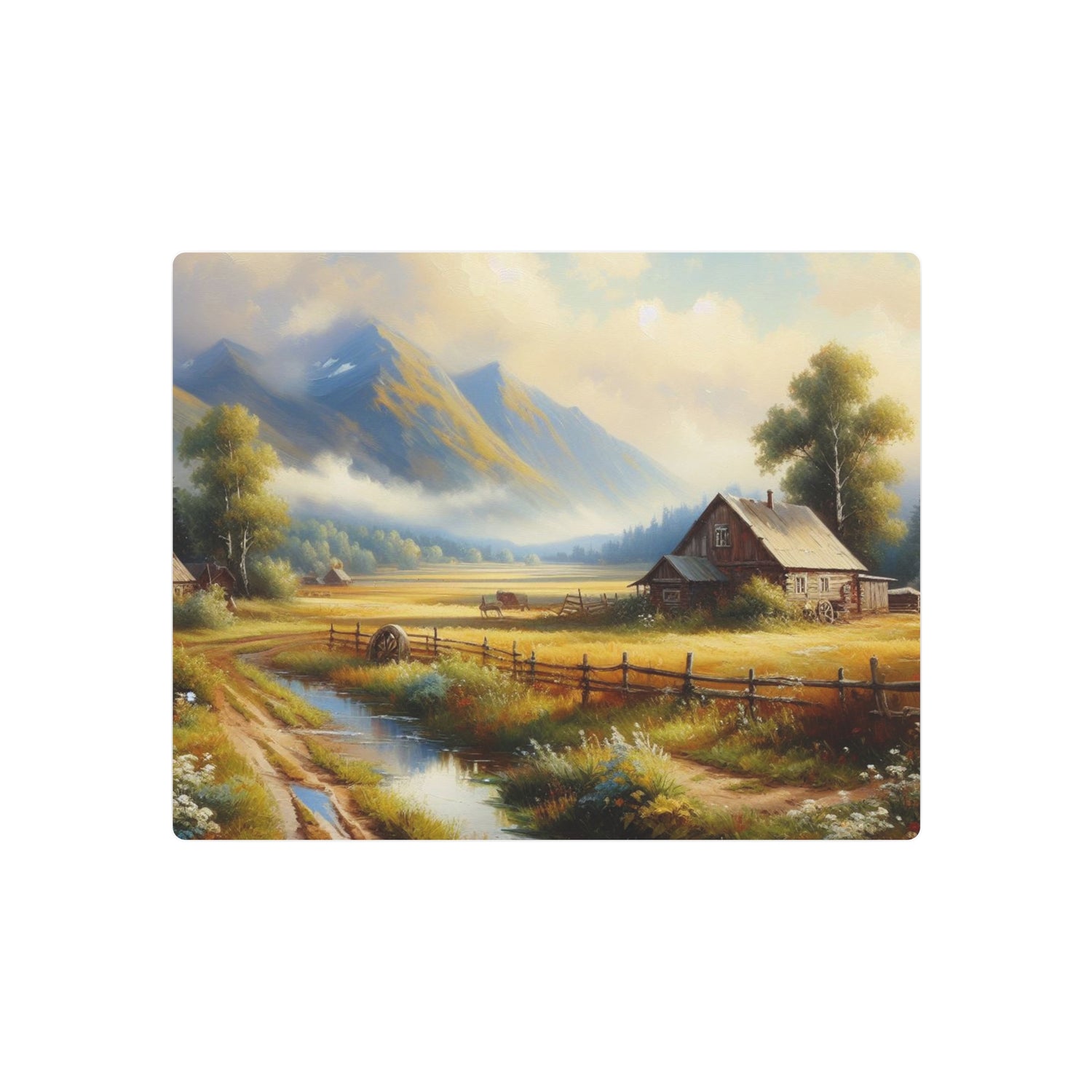 Metal Art Rustic Mountain Farm Scene Metal Art Wall Decor - The Art Hub