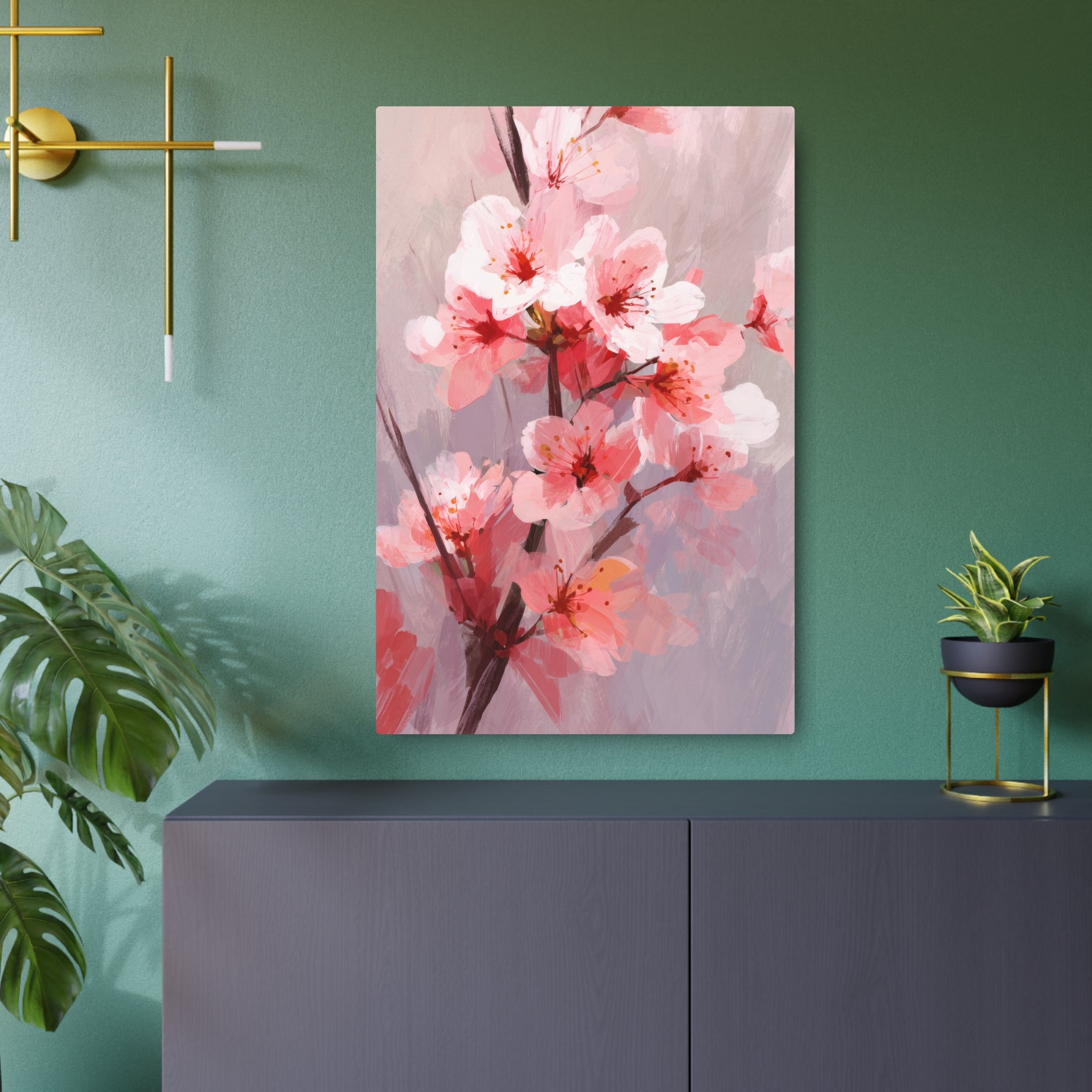 Cherry Blossom Metal Art Sign — Pink Floral Wall Décor