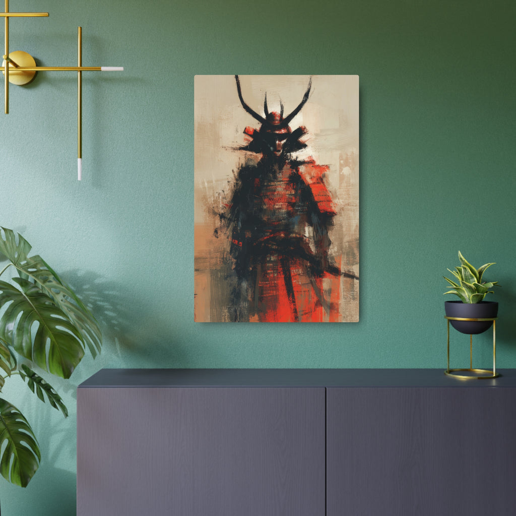 Samurai Metal Art Sign — Abstract Red Warrior Wall Decor