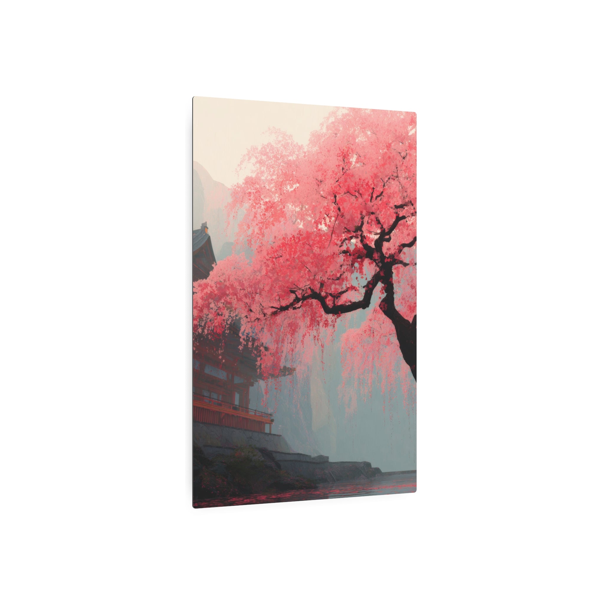 Cherry Blossom Metal Art Sign – Pink Sakura Landscape Wall Décor