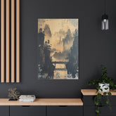 Serene Mountain Bridge Canvas Wall Art — East Asian Landscape Matte Stretched Print - The Art Hub