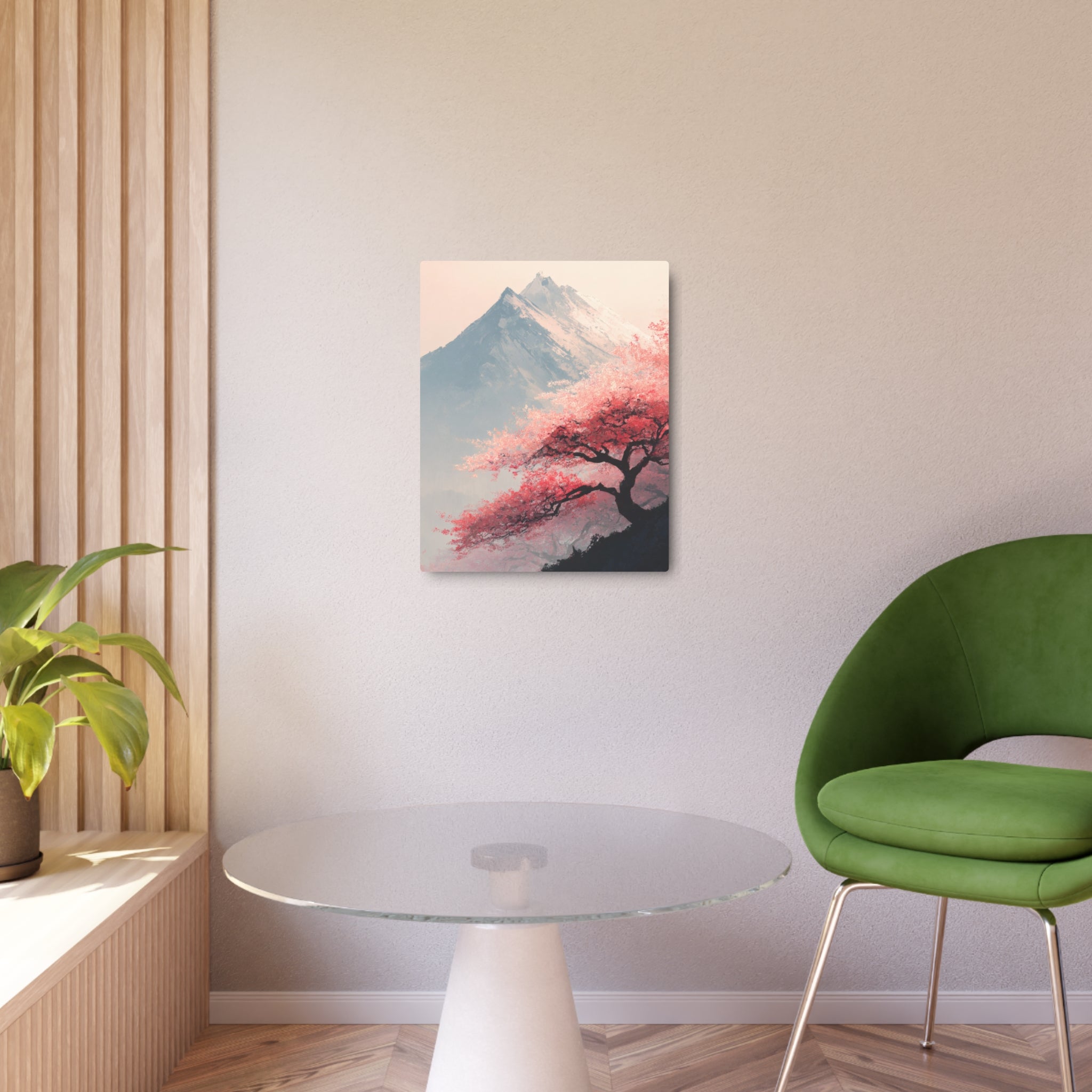 Metal Art Sign - Cherry Blossom Mountain Landscape Wall Decor