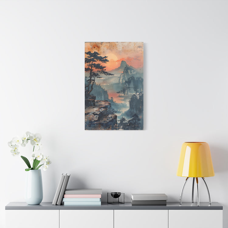 Sunset Mountain Landscape Canvas Print — Misty Pine Cliff Wall Art - The Art Hub