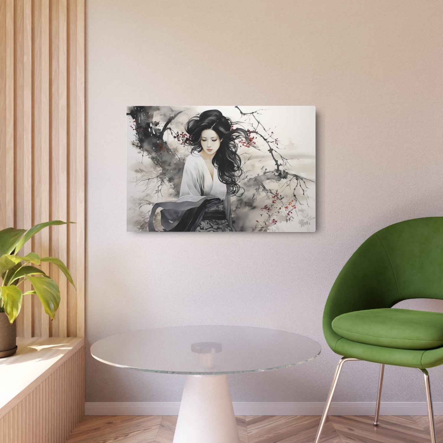 Asian Ink Painting Metal Art Serene Geisha Wall Decor - The Art Hub