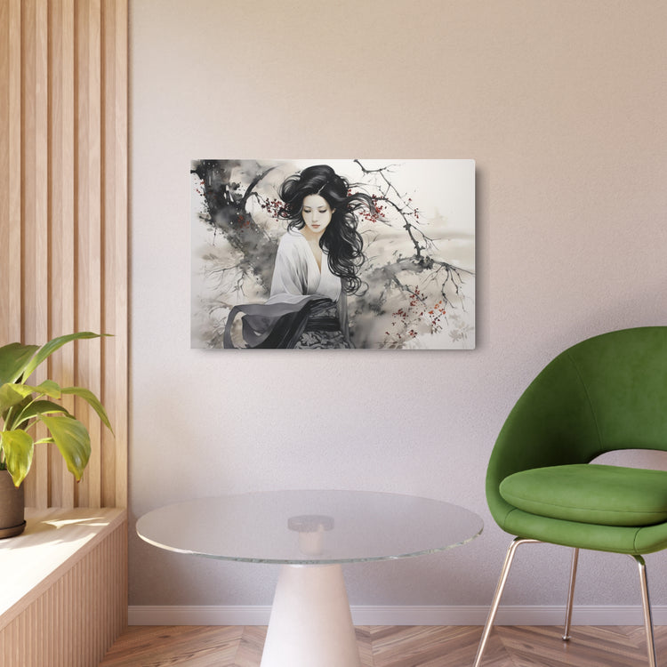 Asian Ink Painting Metal Art Serene Geisha Wall Decor - The Art Hub
