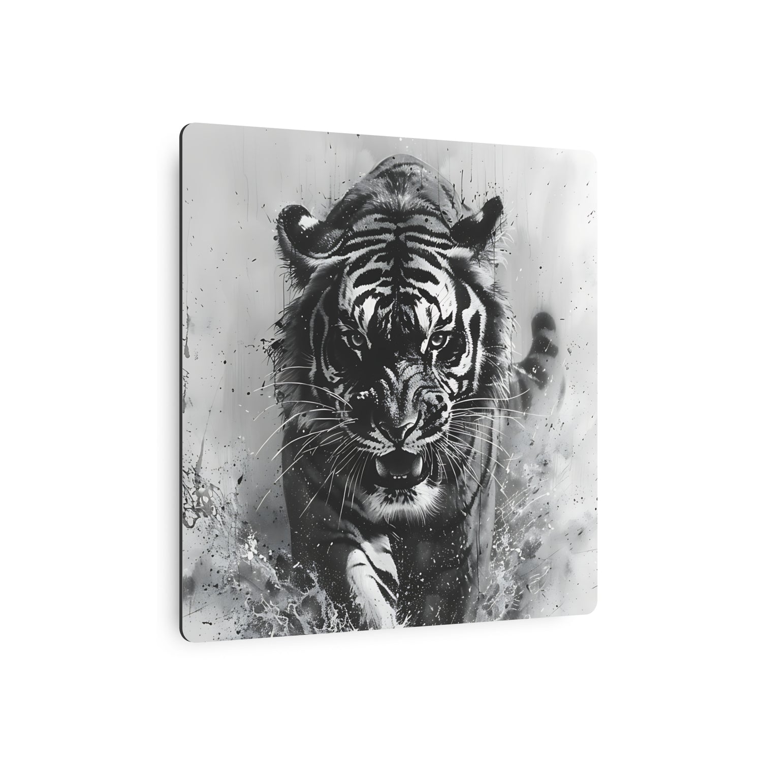 Tiger Metal Art — Dramatic Black & White Running Tiger Wall Decor - The Art Hub