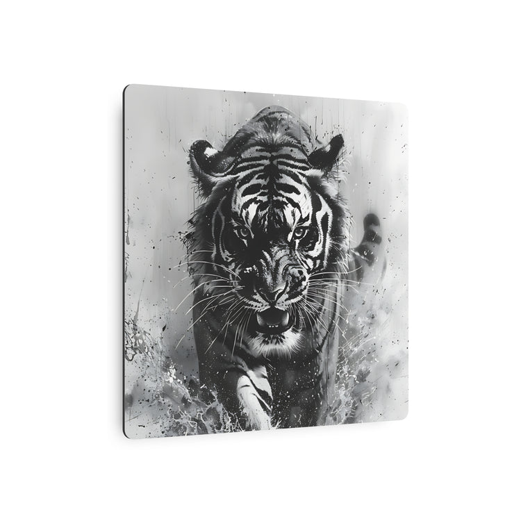 Tiger Metal Art — Dramatic Black & White Running Tiger Wall Decor - The Art Hub