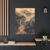 Zen Mountain Mist Canvas Art — Japanese Pagoda Landscape on Stretched Matte Canvas - The Art Hub