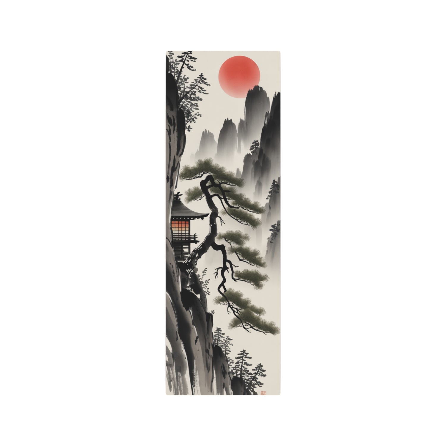 Japanese Landscape with Red Sun Vertical Wall Decor - The Art Hub