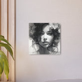 Metal Wall Art Sign — Monochrome Portrait of Woman with Floral Accents - The Art Hub