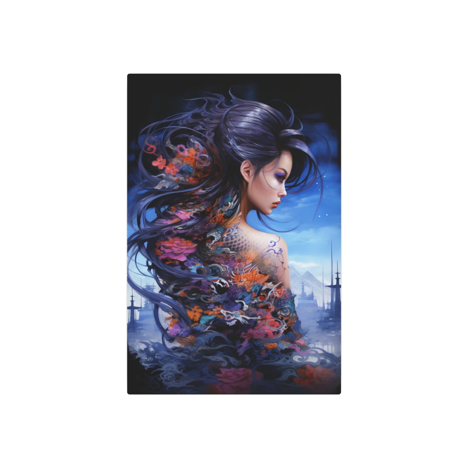 Metal Art — Ethereal Asian Fantasy Woman Wall Decor (Koi & Dragon Tattoo) - The Art Hub