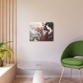 Metal Art Elegant Geisha Landscape with Red Maple Blossoms - The Art Hub