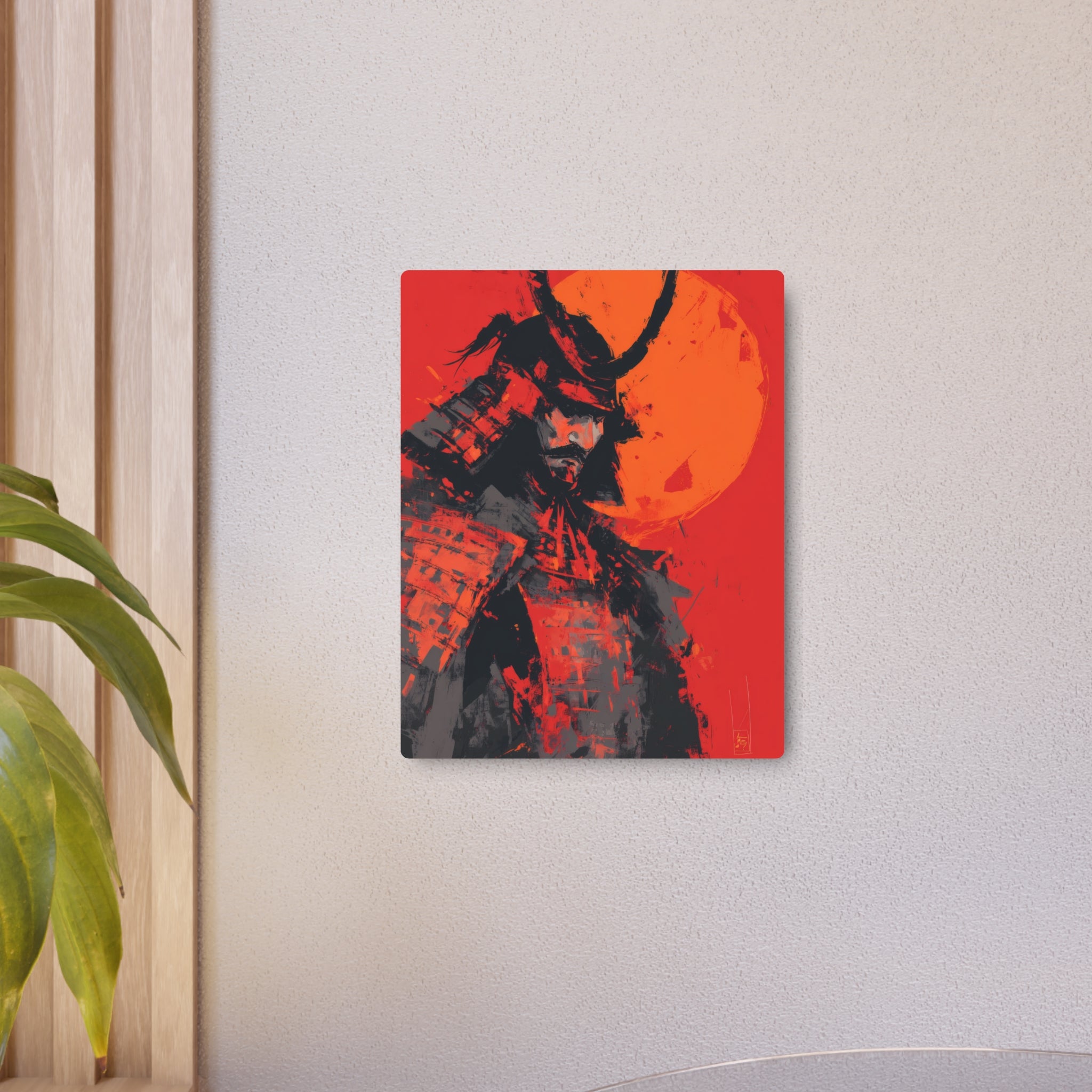 Samurai Moon Metal Art Sign — Red Warrior Wall Decor