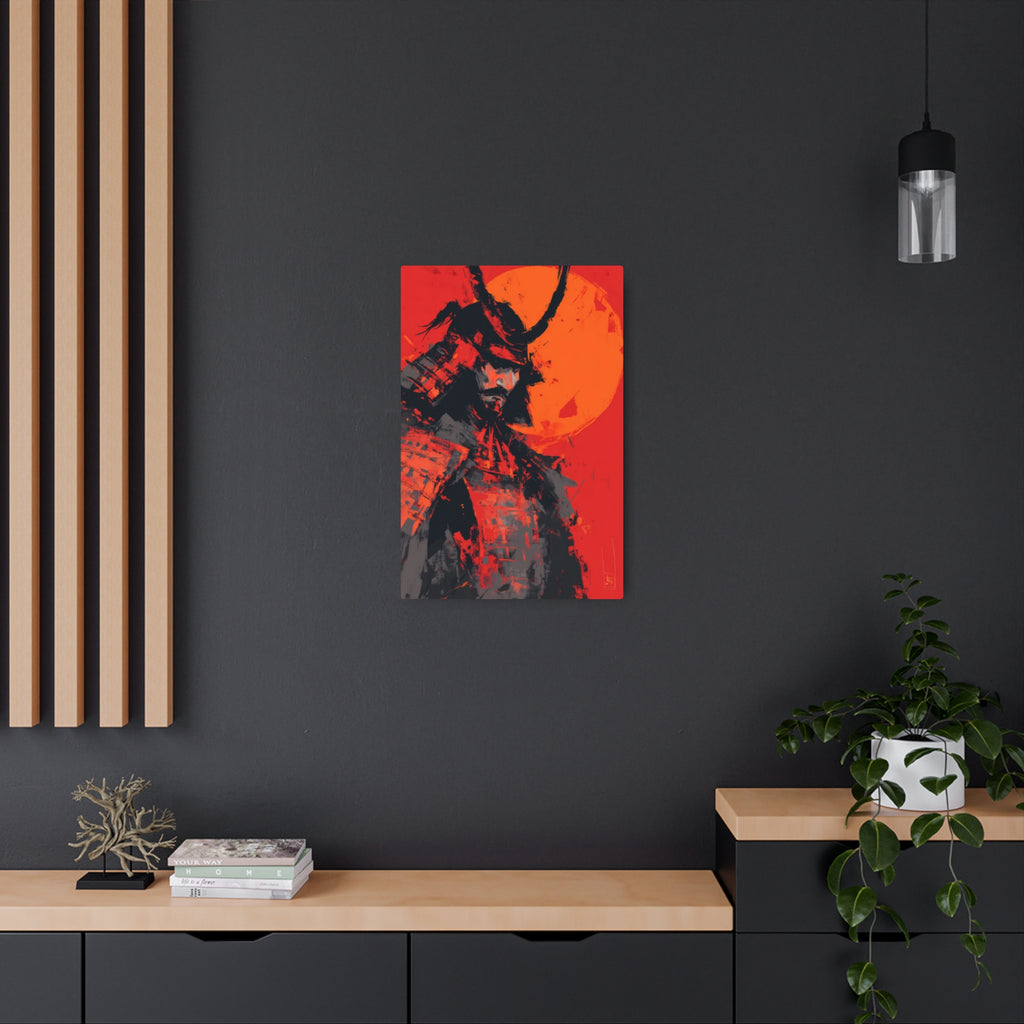Samurai Moon Metal Art Sign — Red Warrior Wall Decor