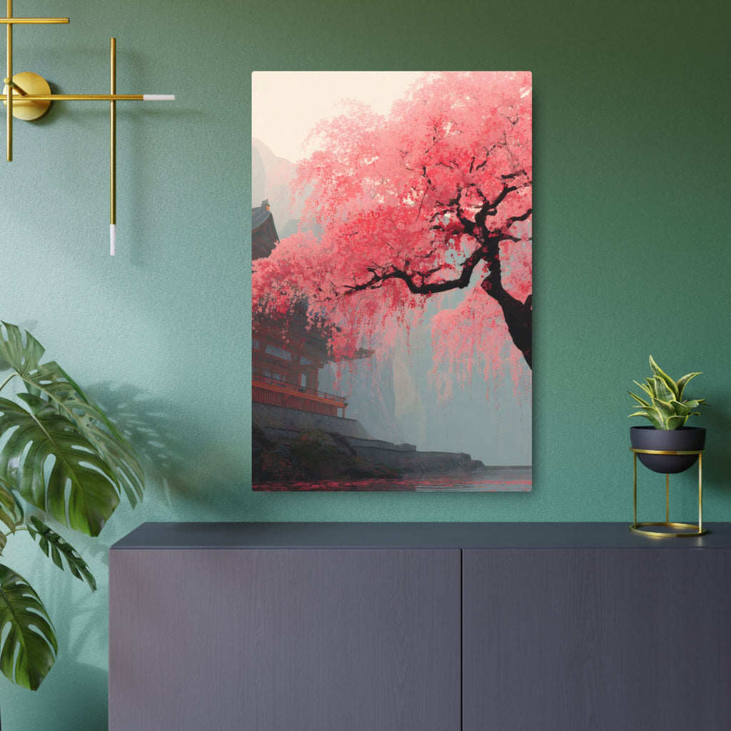 Cherry Blossom Metal Art Sign – Pink Sakura Landscape Wall Décor