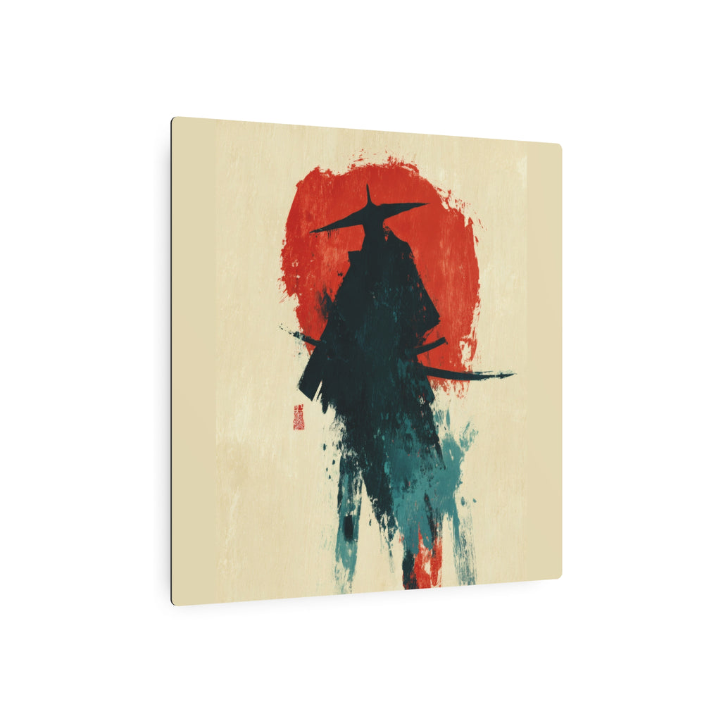 Samurai Silhouette Metal Art Sign — Japanese Ink Wash Wall Decor