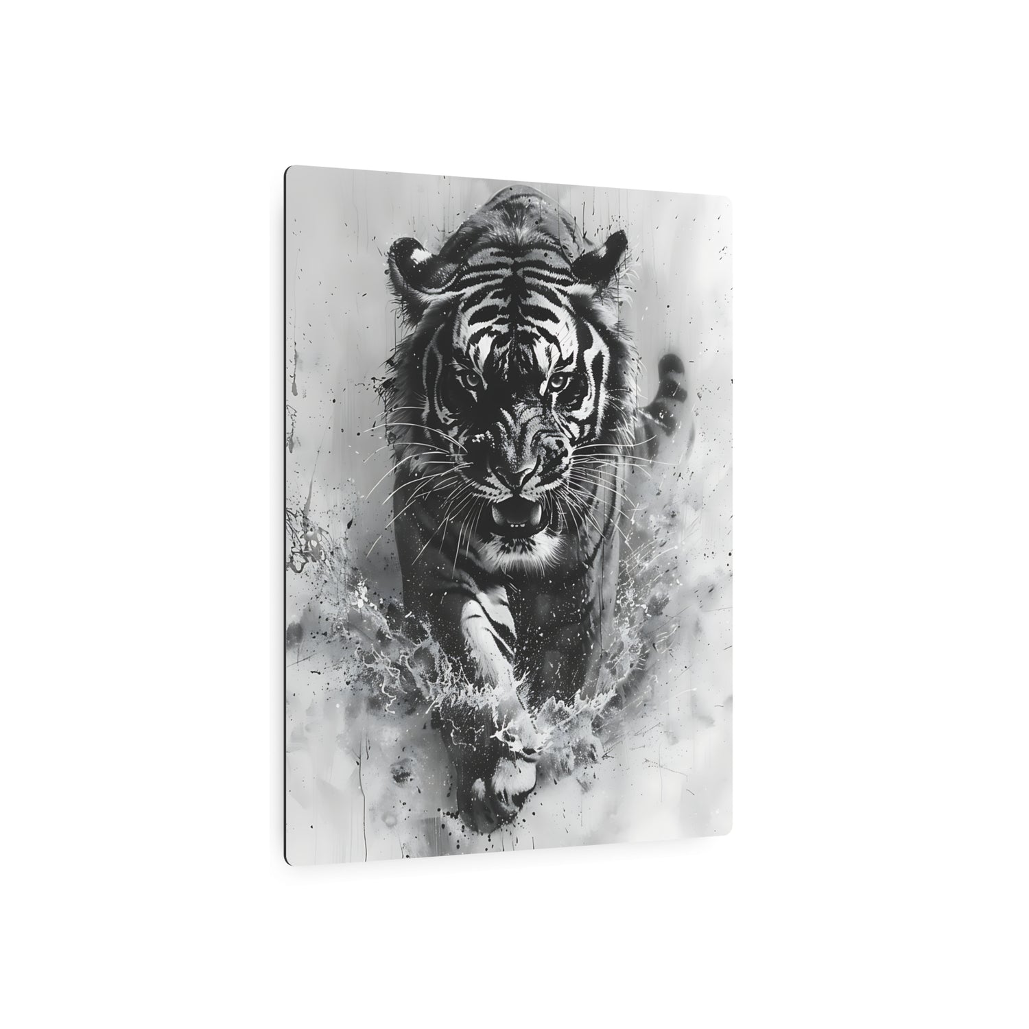 Tiger Metal Art — Dramatic Black & White Running Tiger Wall Decor - The Art Hub