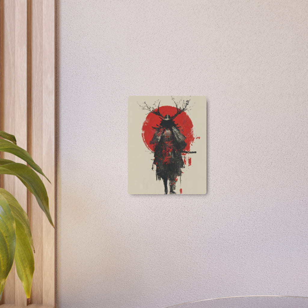 Samurai Metal Art Sign — Red Sun Warrior Wall Decor