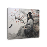 Oriental Lady Metal Art Serene Geisha with Cherry Blossoms Wall Decor - The Art Hub