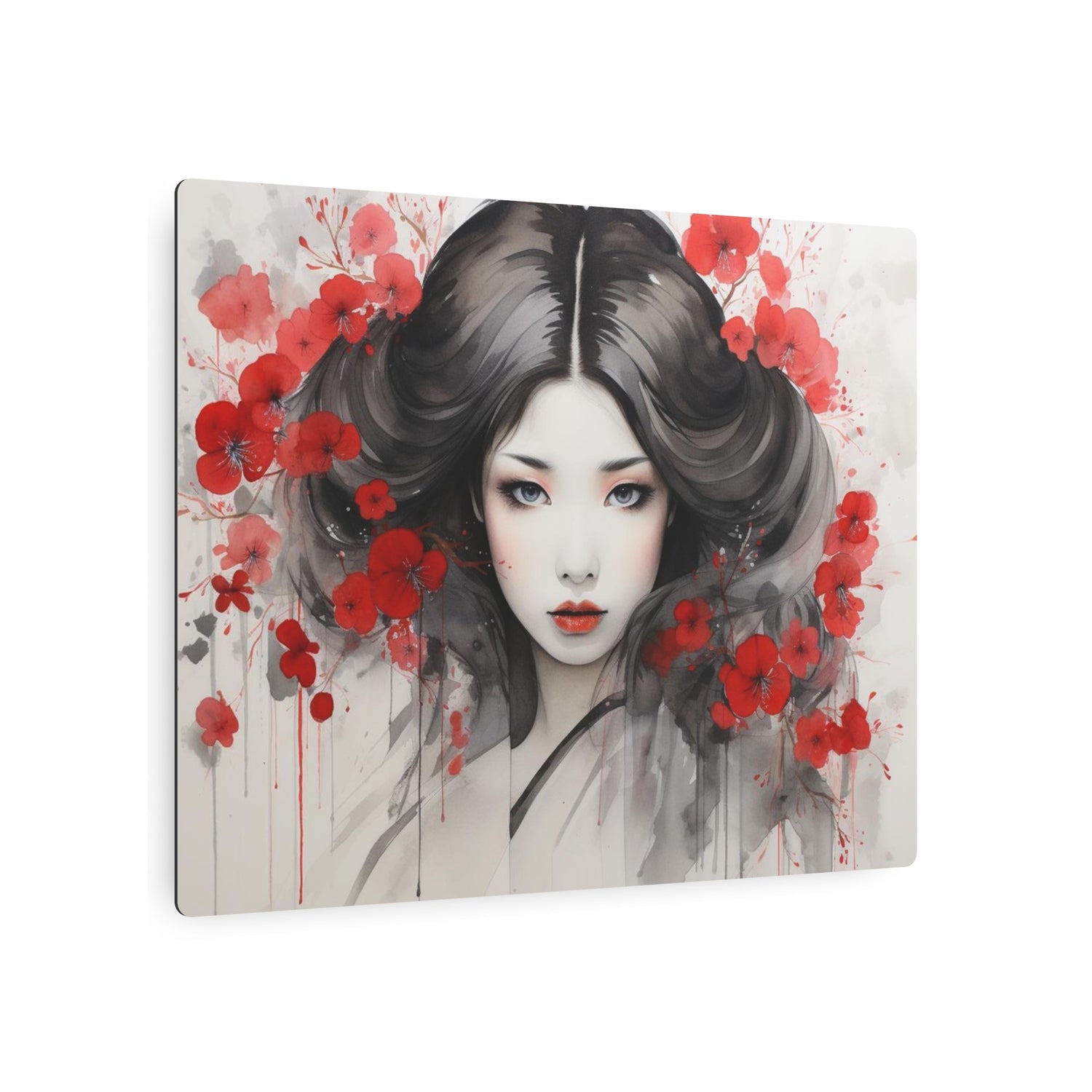 Metal Art Ethereal Geisha Portrait with Red Poppies  Japanese-Inspired Wall Decor - The Art Hub