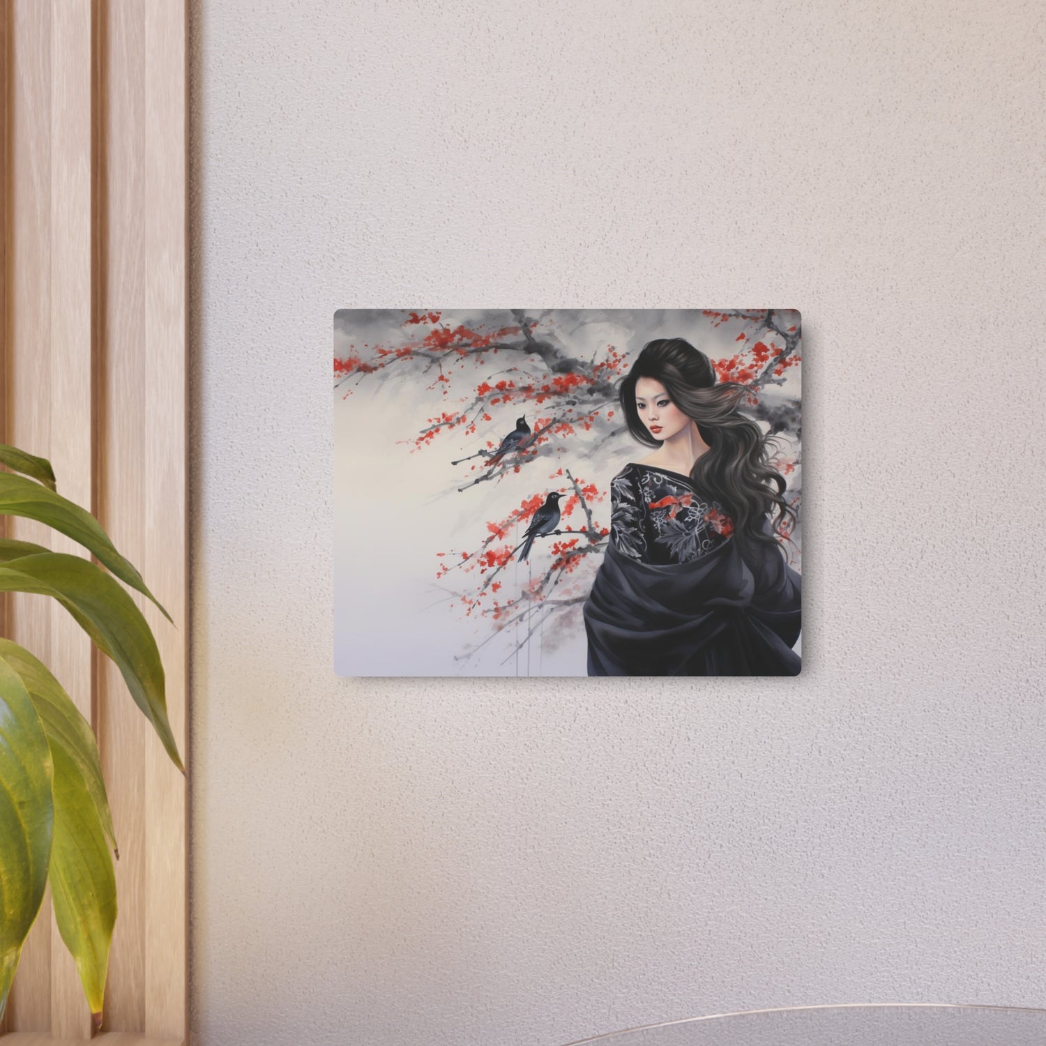 Metal Art Geisha with Sakura & Crows Wall Decor - The Art Hub