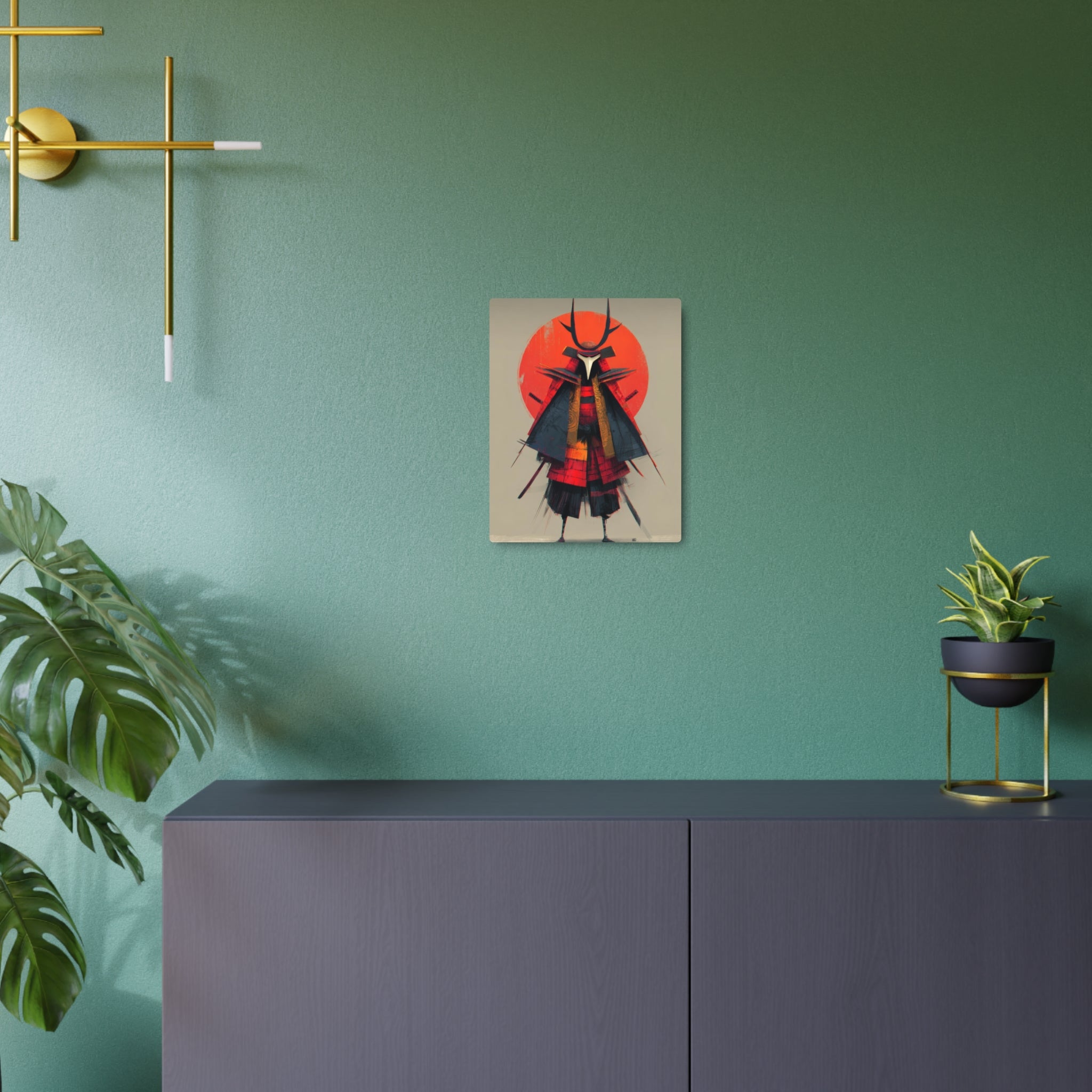 Samurai Metal Art Sign — Red Sun Warrior Wall Decor
