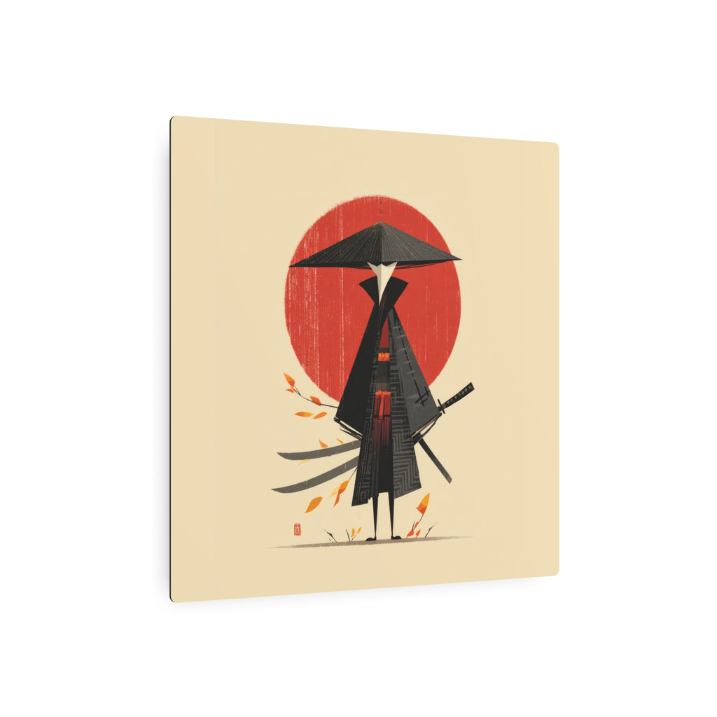 Samurai Metal Art Sign — Minimal Japanese Warrior Wall Decor with Red Sun