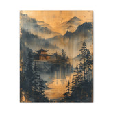 Golden Mist Mountain Landscape Canvas — Asian Pagoda Wall Art - The Art Hub