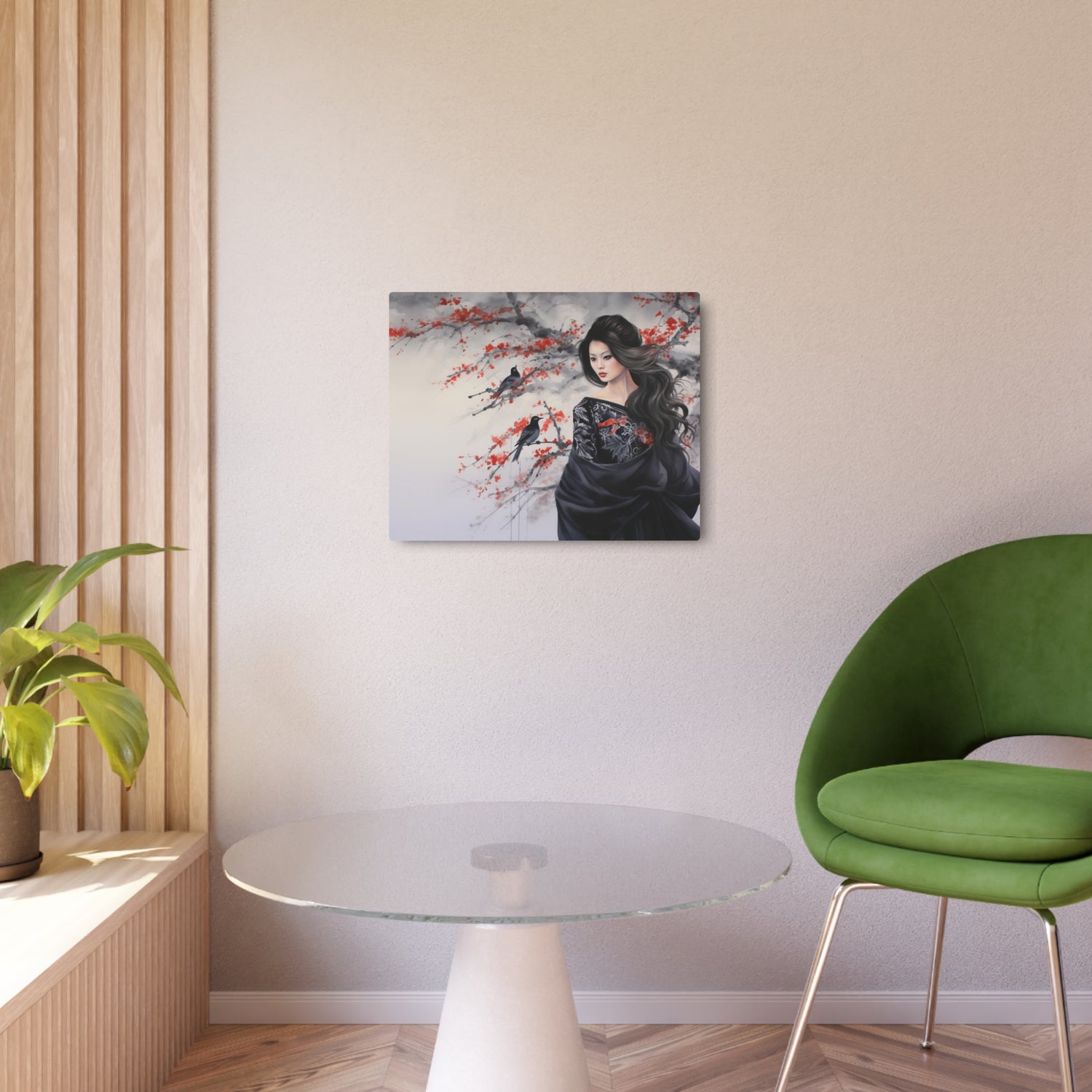 Metal Art Geisha with Sakura & Crows Wall Decor - The Art Hub