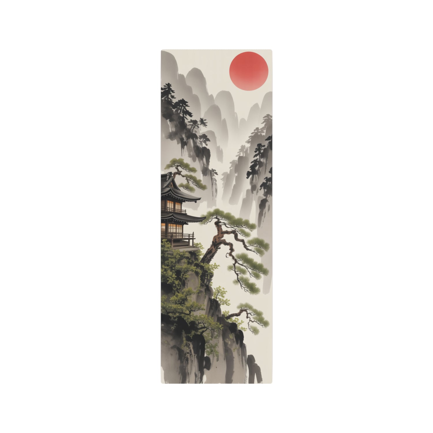 Zen Mountain Metal Art Japanese Landscape with Red Sun - The Art Hub