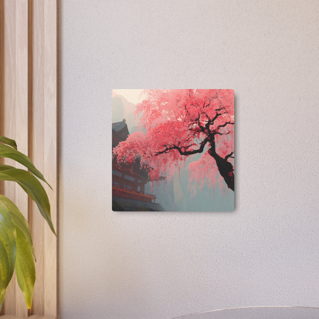 Cherry Blossom Metal Art Sign – Pink Sakura Landscape Wall Décor