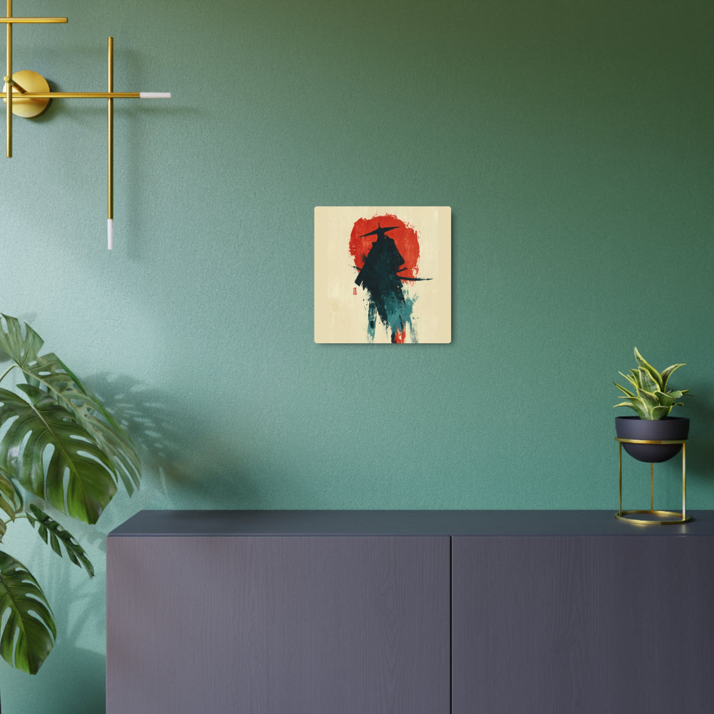 Samurai Silhouette Metal Art Sign — Japanese Ink Wash Wall Decor