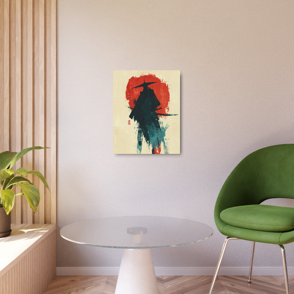 Samurai Silhouette Metal Art Sign — Japanese Ink Wash Wall Decor