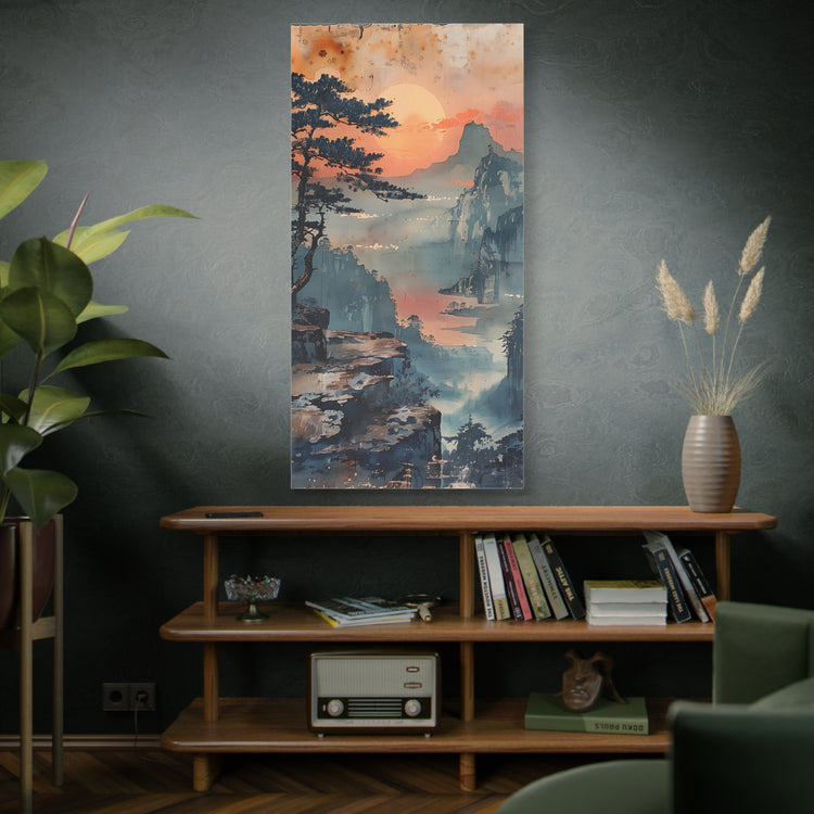 Sunset Mountain Landscape Canvas Print — Misty Pine Cliff Wall Art - The Art Hub
