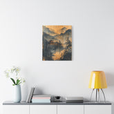 Golden Mist Mountain Landscape Canvas — Asian Pagoda Wall Art - The Art Hub
