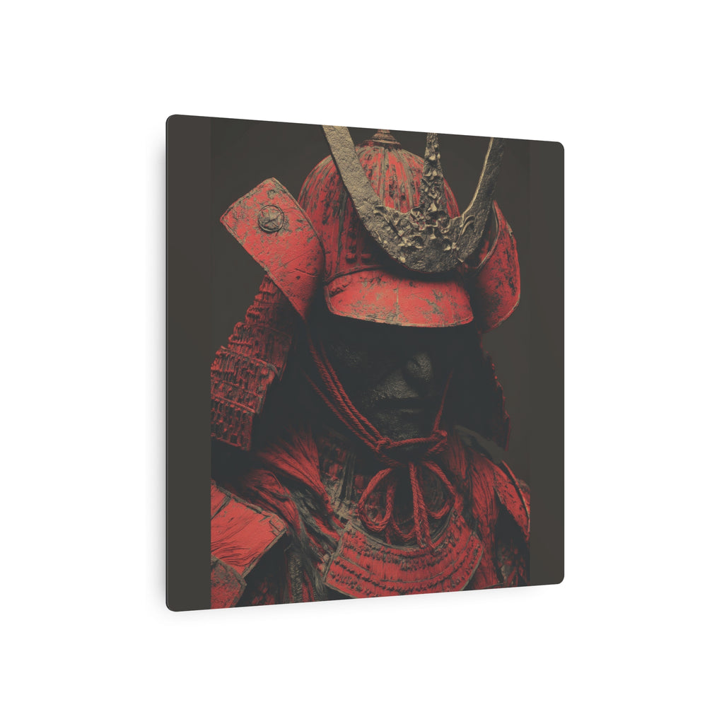 Samurai Helmet Metal Art Sign — Dark Red Warrior Wall Decor