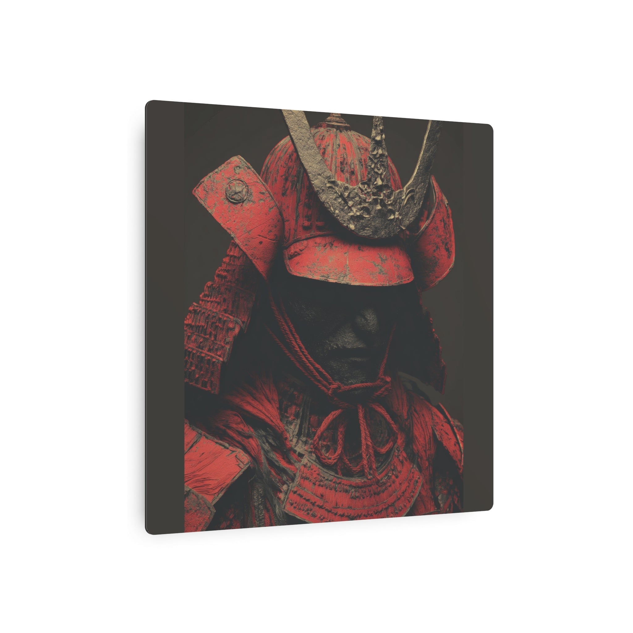 Samurai Helmet Metal Art Sign — Dark Red Warrior Wall Decor