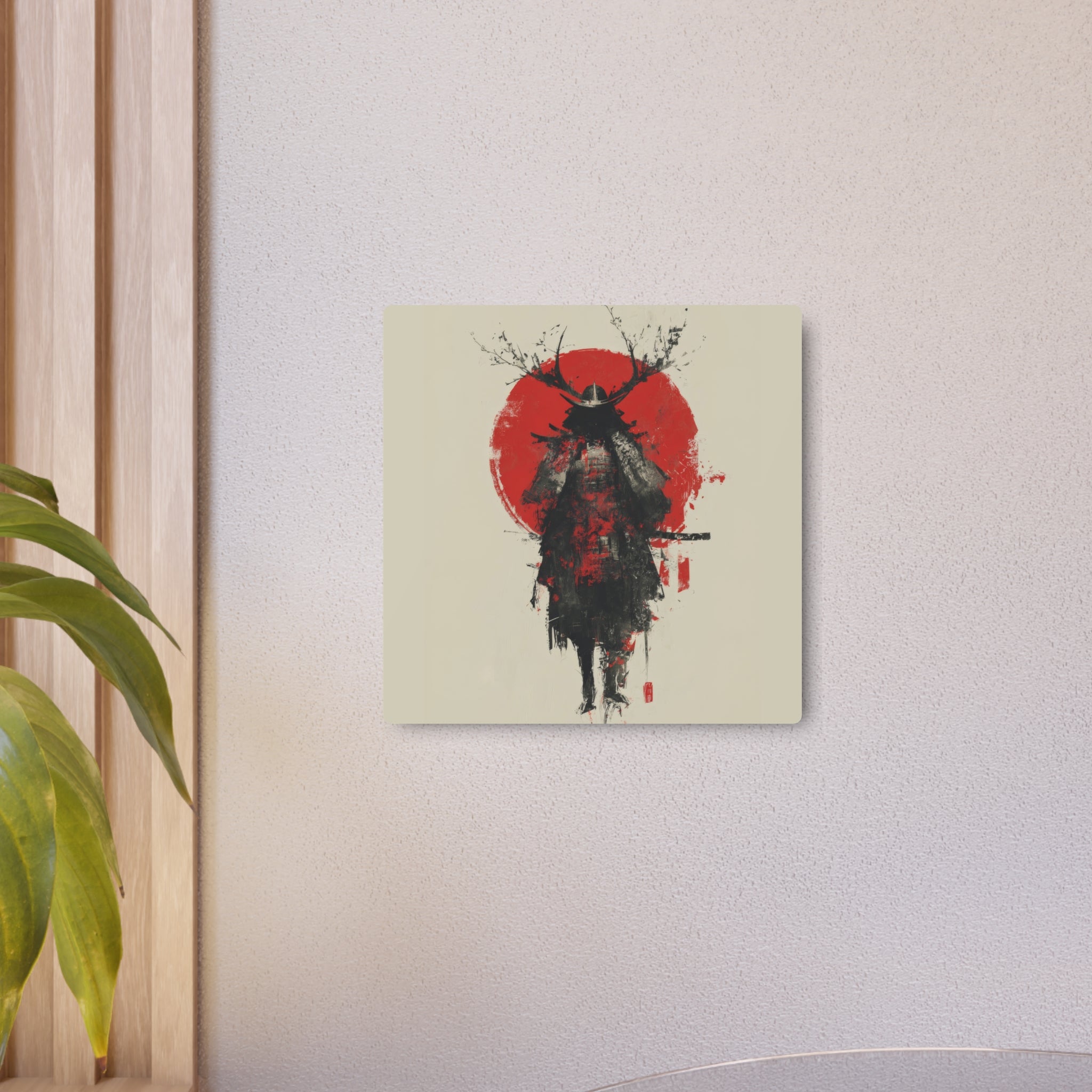 Samurai Metal Art Sign — Red Sun Warrior Wall Decor