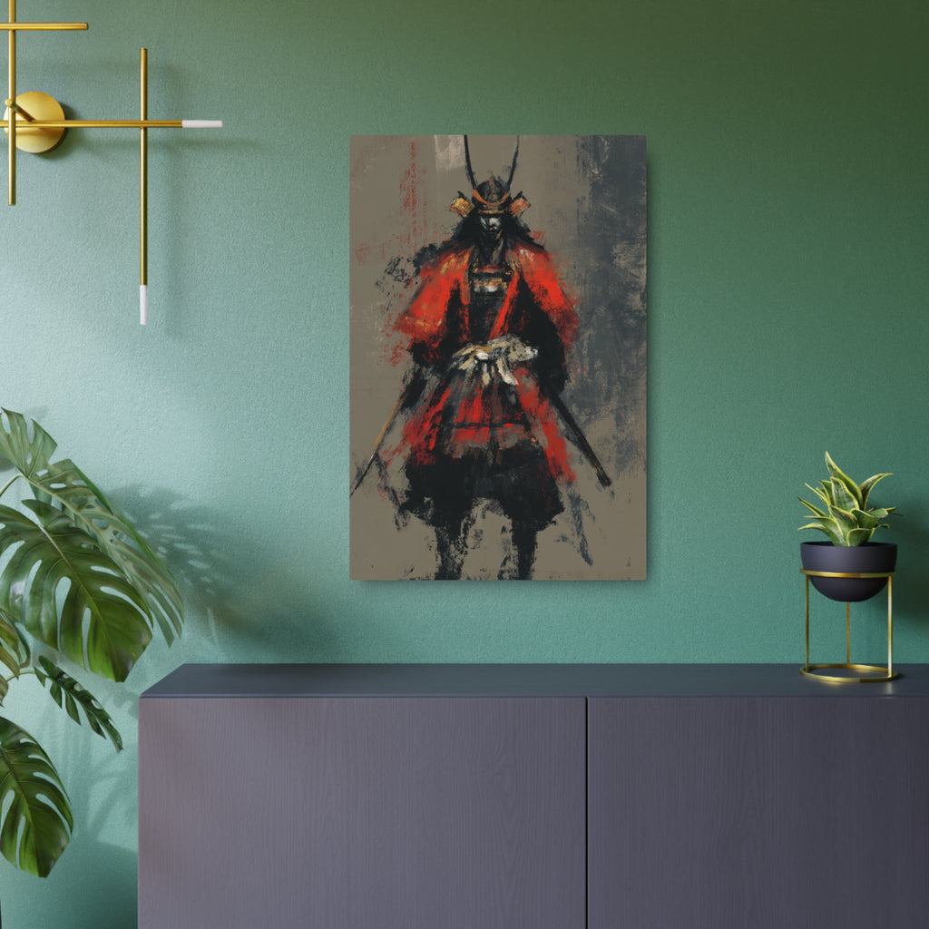 Samurai Warrior Metal Art Sign — Abstract Red Armor Wall Décor