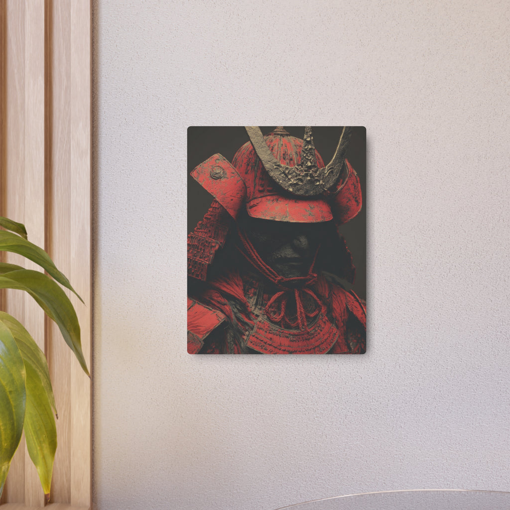 Samurai Helmet Metal Art Sign — Dark Red Warrior Wall Decor