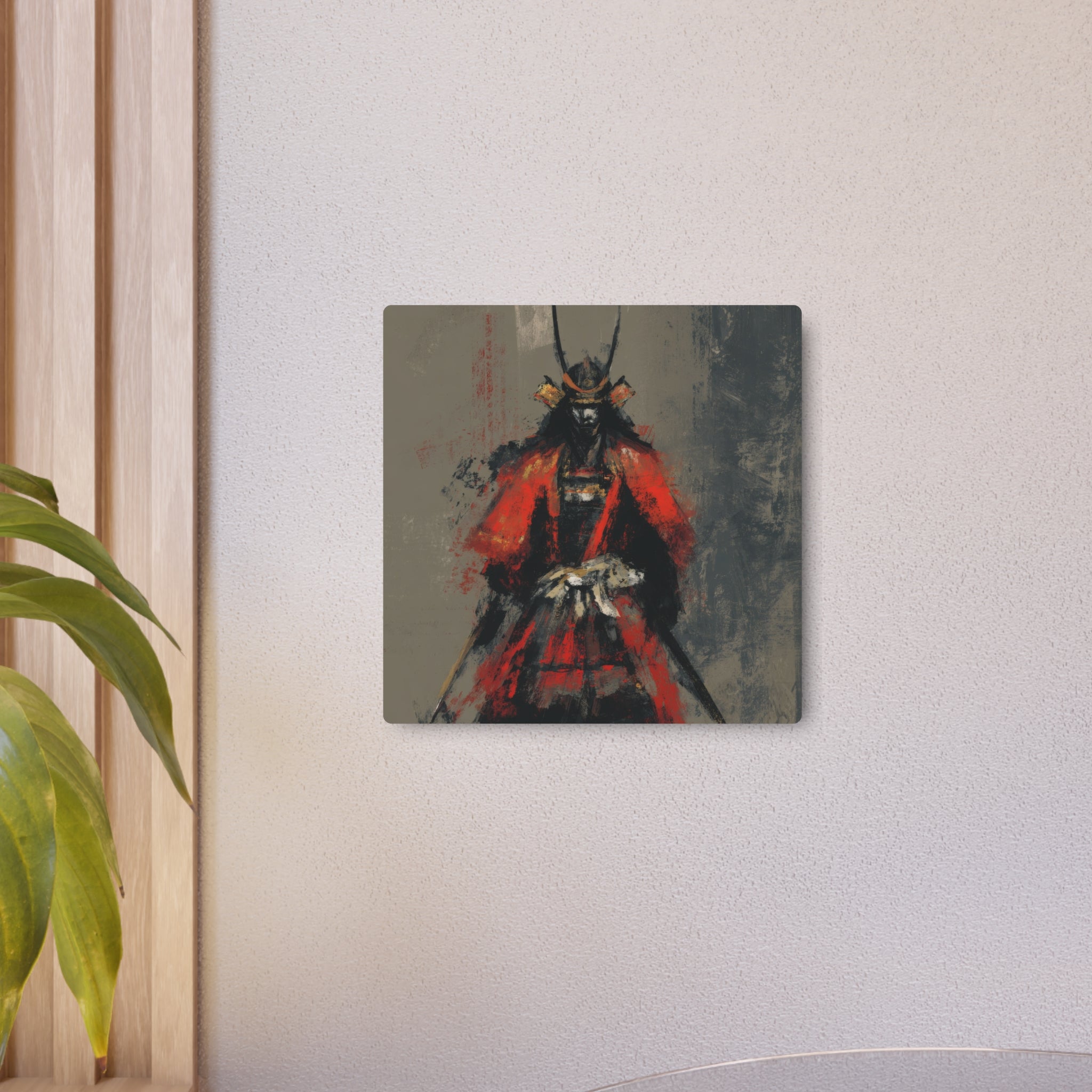 Samurai Warrior Metal Art Sign — Abstract Red Armor Wall Décor
