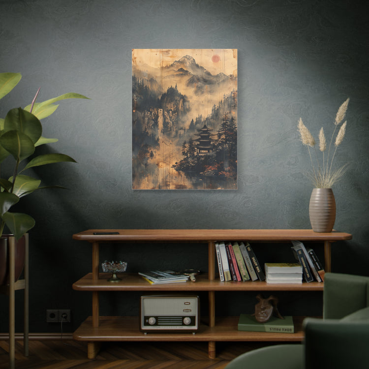 Zen Mountain Mist Canvas Art — Japanese Pagoda Landscape on Stretched Matte Canvas - The Art Hub