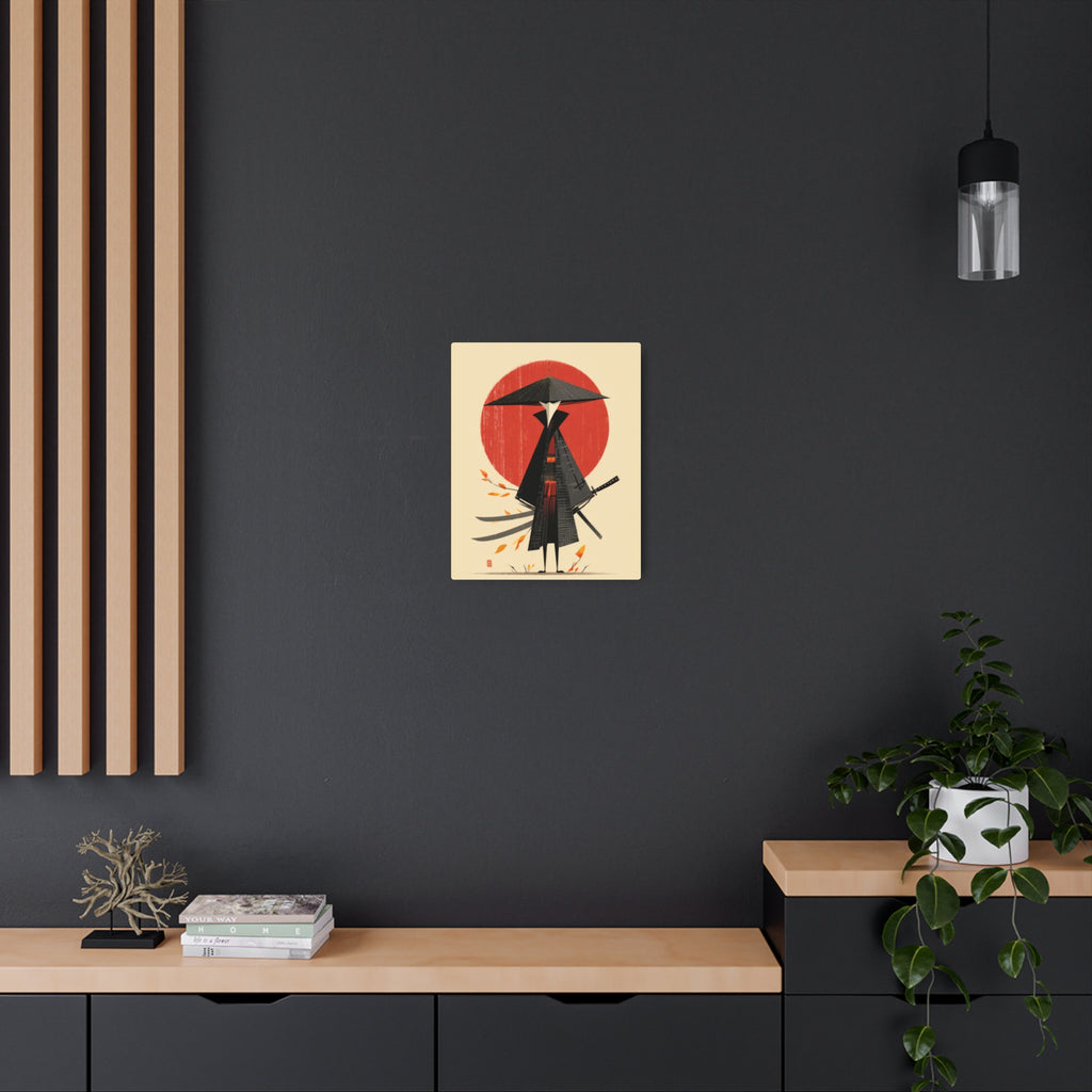 Samurai Metal Art Sign — Minimal Japanese Warrior Wall Decor with Red Sun