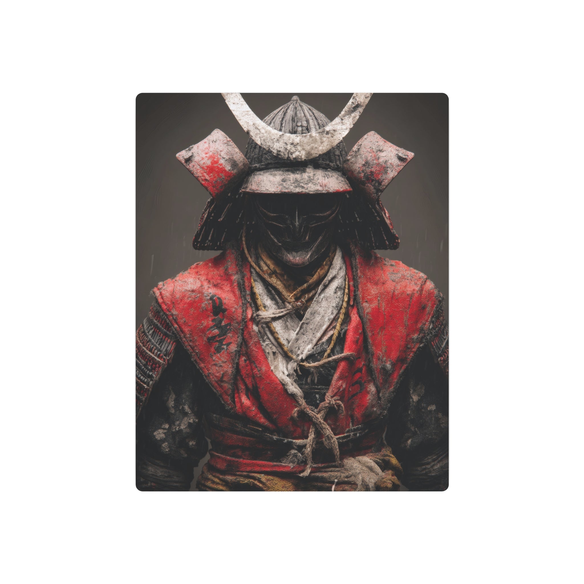 Samurai Warrior Metal Art Sign - Vintage Red Armor Wall Decor