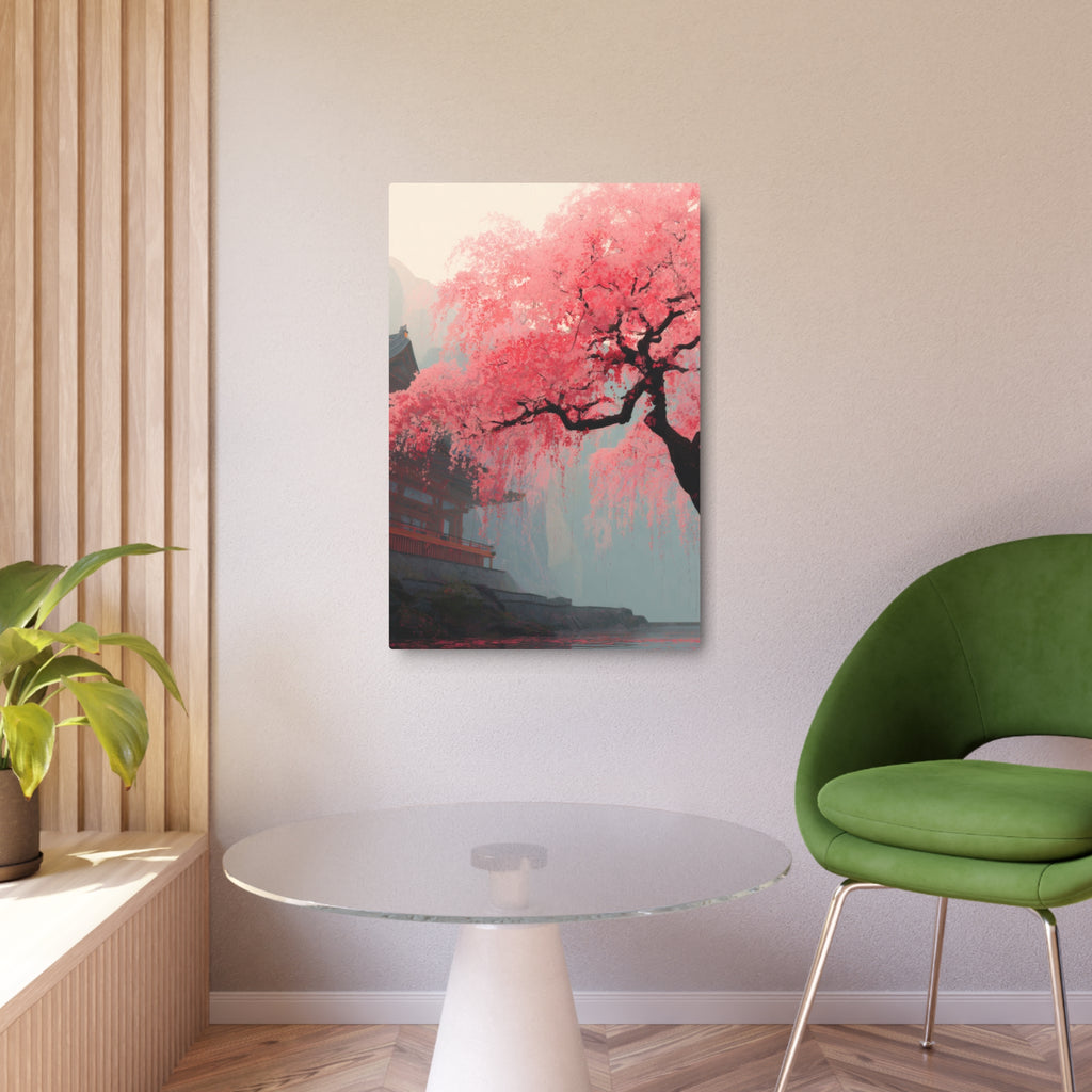 Cherry Blossom Metal Art Sign – Pink Sakura Landscape Wall Décor